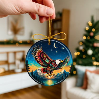 Native Inspired Eagle Ceramic Ornament, Indigenous Style Wildlife Holiday Decor