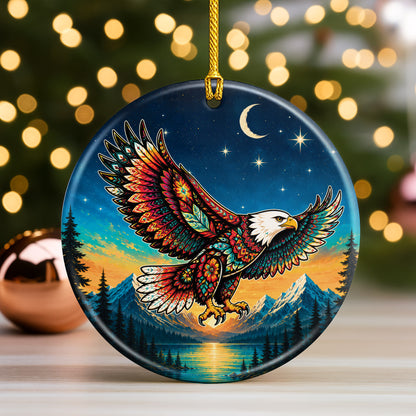 Native Inspired Eagle Ceramic Ornament, Indigenous Style Wildlife Holiday Decor