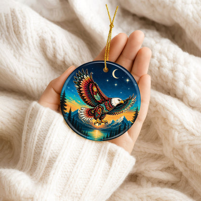 Native Inspired Eagle Ceramic Ornament, Indigenous Style Wildlife Holiday Decor
