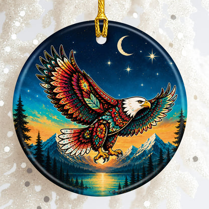 Native Inspired Eagle Ceramic Ornament, Indigenous Style Wildlife Holiday Decor