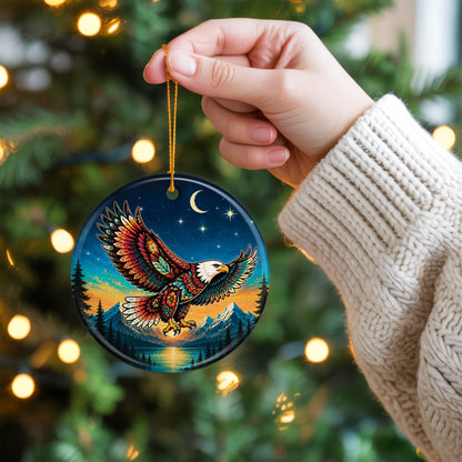 Native Inspired Eagle Ceramic Ornament, Indigenous Style Wildlife Holiday Decor