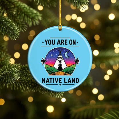 Native American Land Ceramic Christmas Ornament - Blue Round Decor