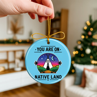 Native American Land Ceramic Christmas Ornament - Blue Round Decor