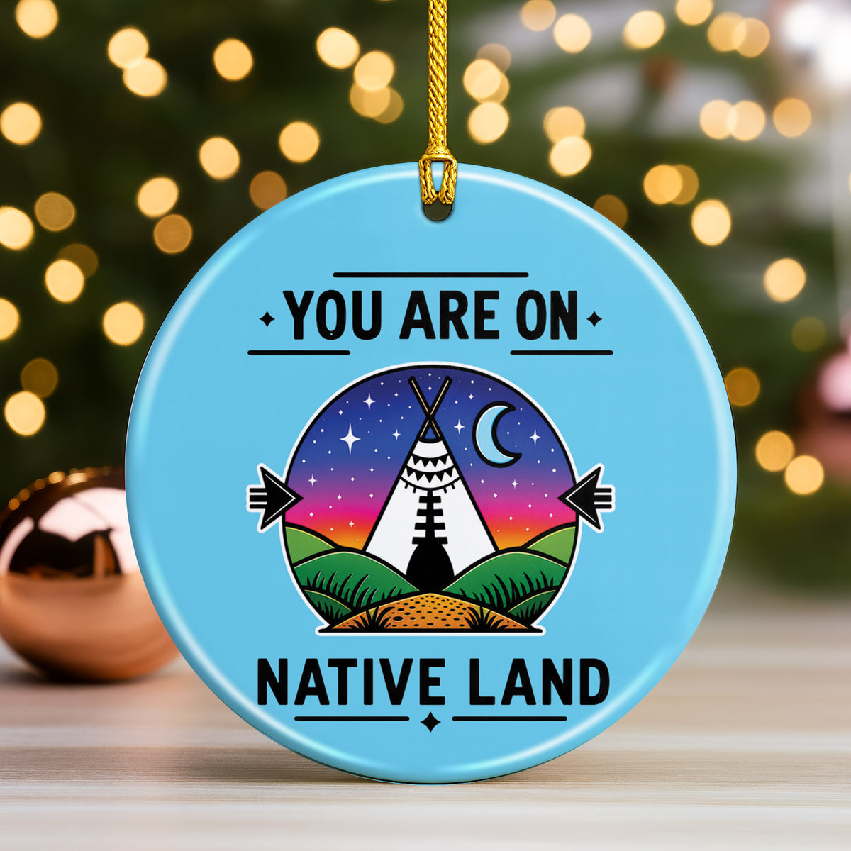 Native American Land Ceramic Christmas Ornament - Blue Round Decor
