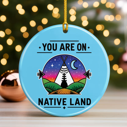 Native American Land Ceramic Christmas Ornament - Blue Round Decor
