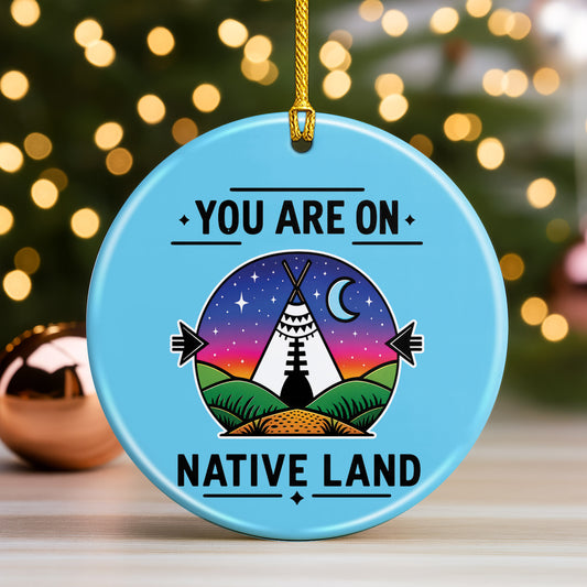 Native American Land Ceramic Christmas Ornament - Blue Round Decor