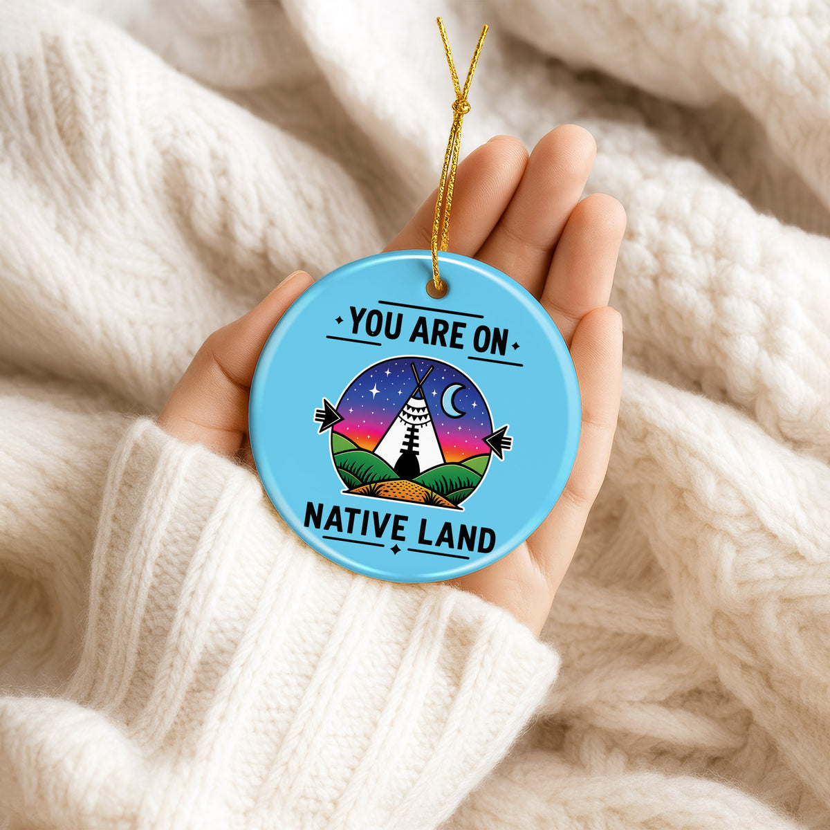 Native American Land Ceramic Christmas Ornament - Blue Round Decor
