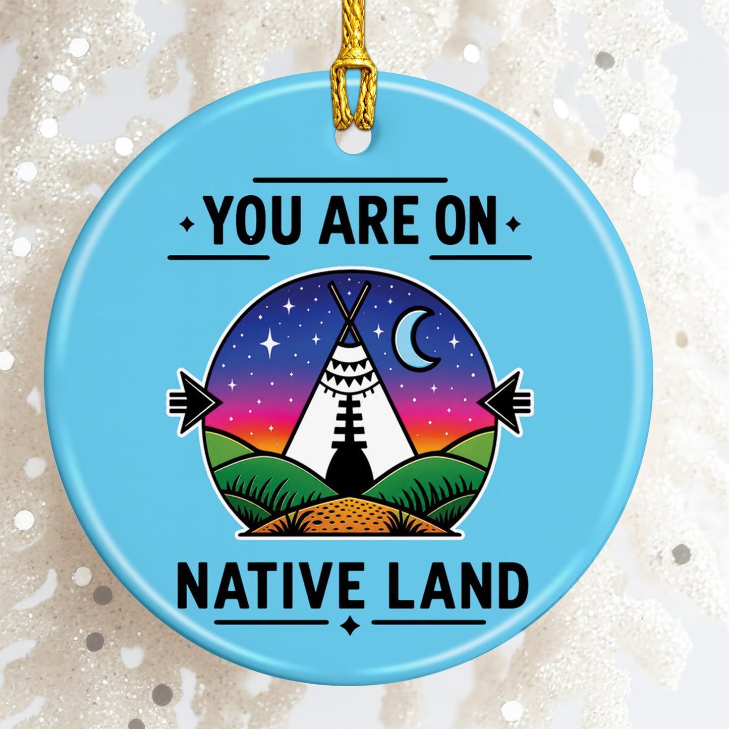 Native American Land Ceramic Christmas Ornament - Blue Round Decor