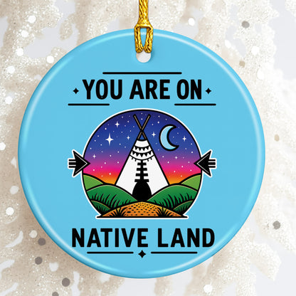 Native American Land Ceramic Christmas Ornament - Blue Round Decor
