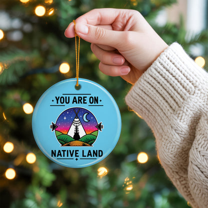Native American Land Ceramic Christmas Ornament - Blue Round Decor