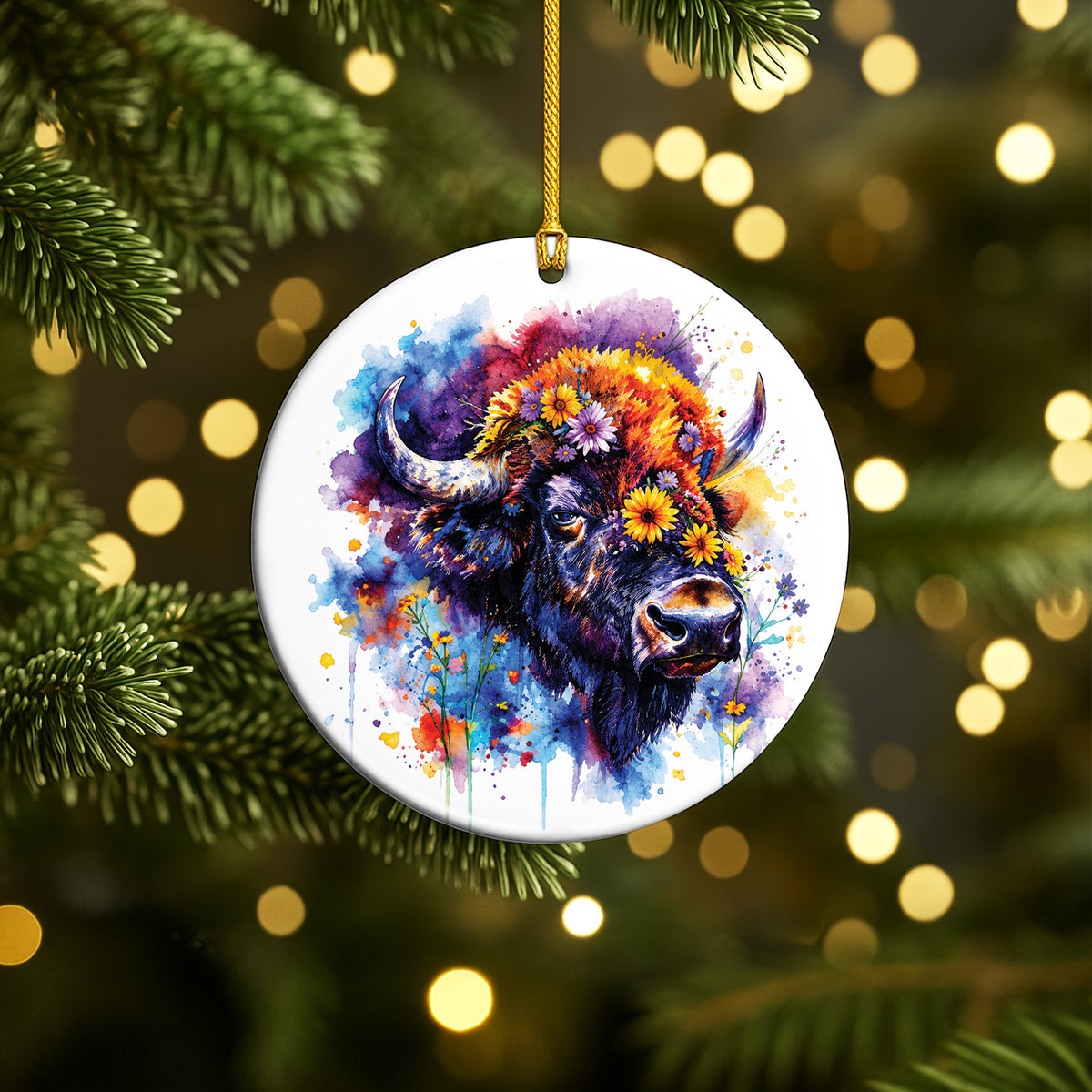 Bison Ceramic Christmas Ornament - Native Inspired Holiday Decor