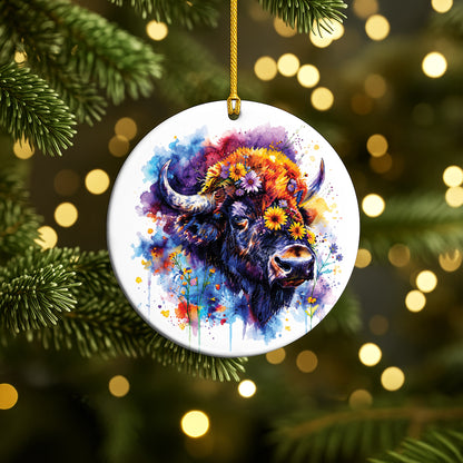 Bison Ceramic Christmas Ornament - Native Inspired Holiday Decor