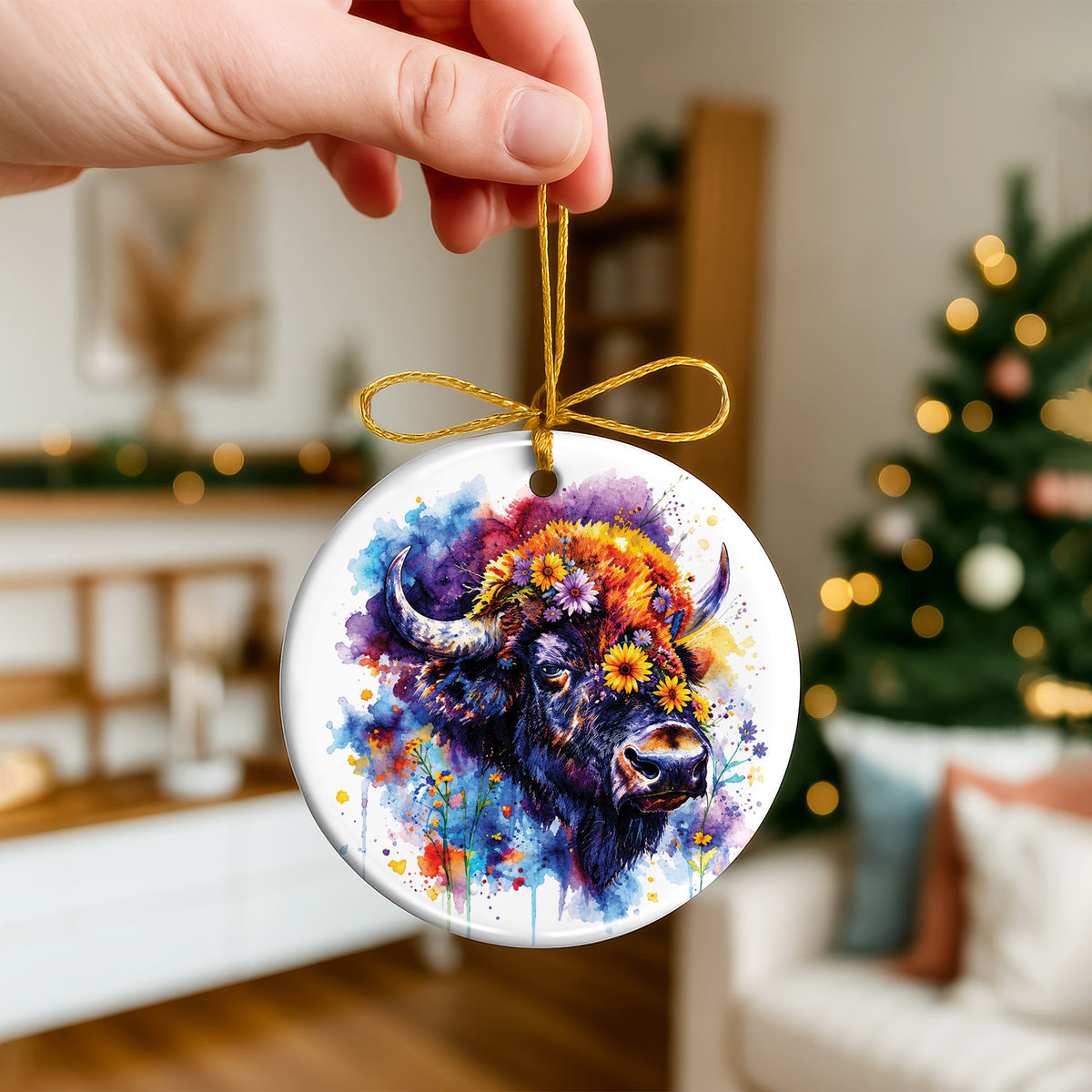 Bison Ceramic Christmas Ornament - Native Inspired Holiday Decor