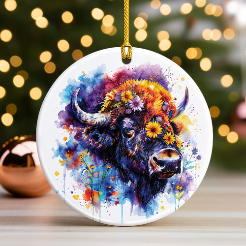 Bison Ceramic Christmas Ornament - Native Inspired Holiday Decor
