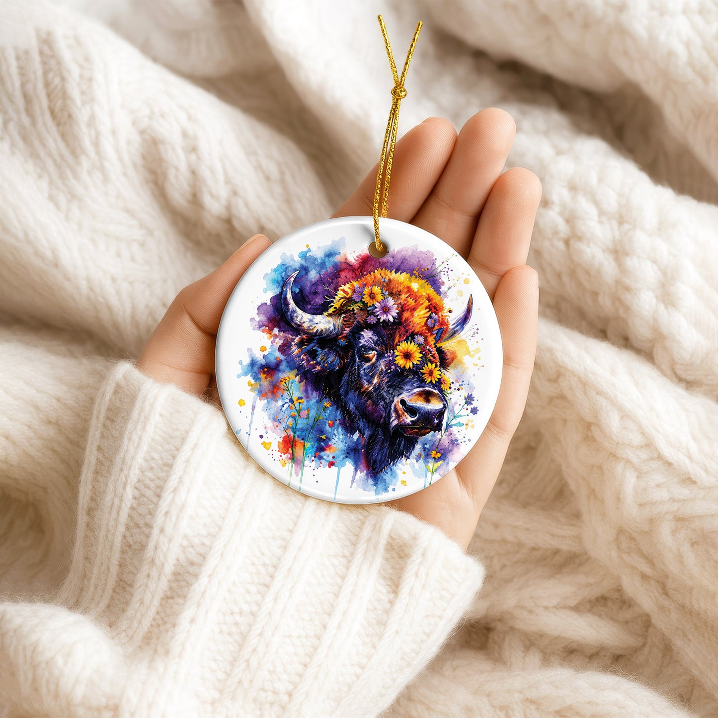 Bison Ceramic Christmas Ornament - Native Inspired Holiday Decor
