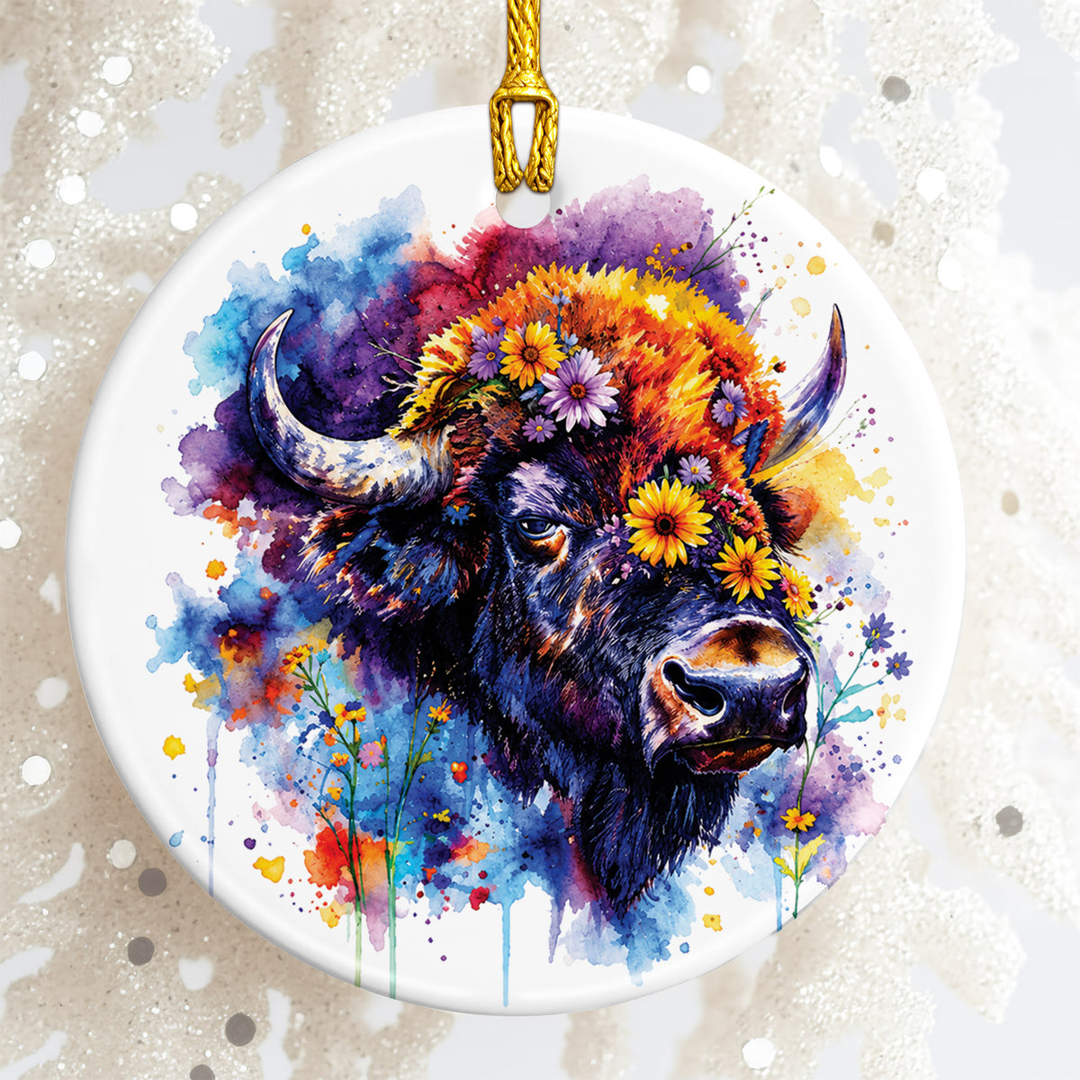 Bison Ceramic Christmas Ornament - Native Inspired Holiday Decor