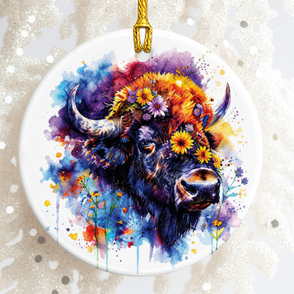Bison Ceramic Christmas Ornament - Native Inspired Holiday Decor
