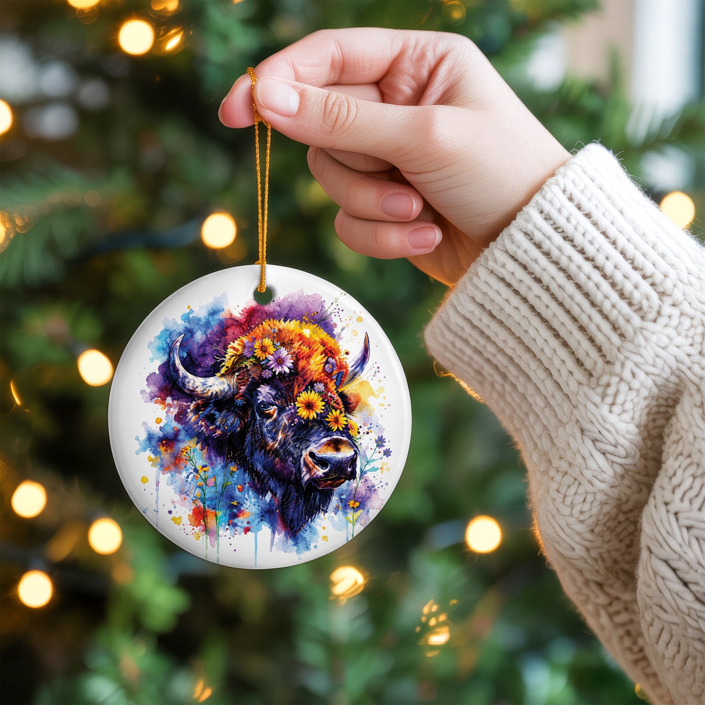 Bison Ceramic Christmas Ornament - Native Inspired Holiday Decor