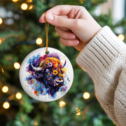 Bison Ceramic Christmas Ornament - Native Inspired Holiday Decor