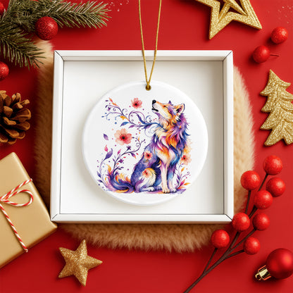 Wolf Ceramic Christmas Ornament - Native Inspired Holiday Decor