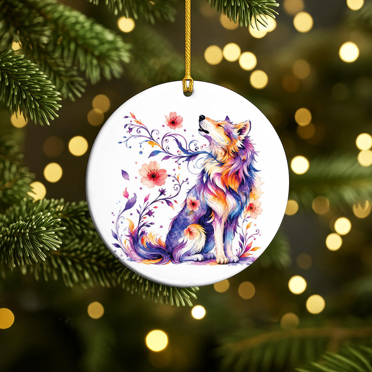 Wolf Ceramic Christmas Ornament - Native Inspired Holiday Decor