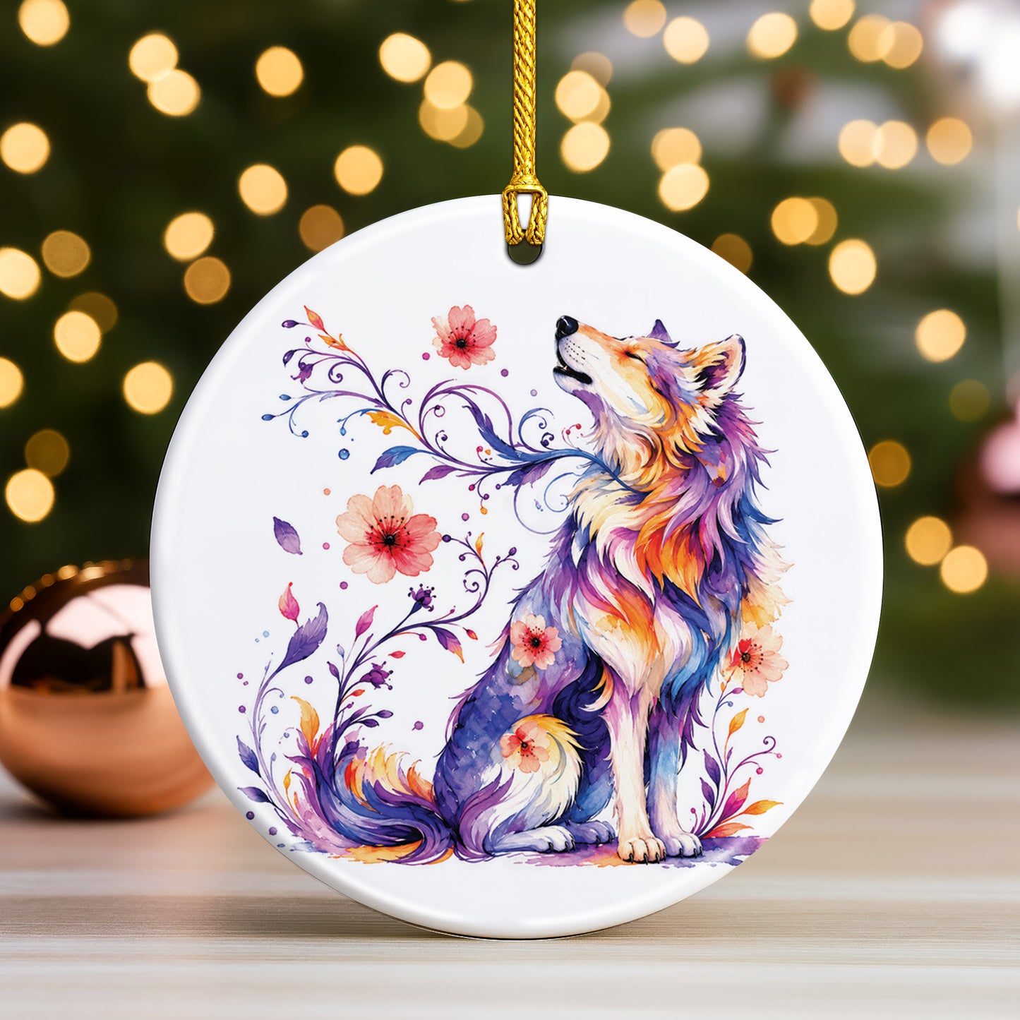Wolf Ceramic Christmas Ornament - Native Inspired Holiday Decor