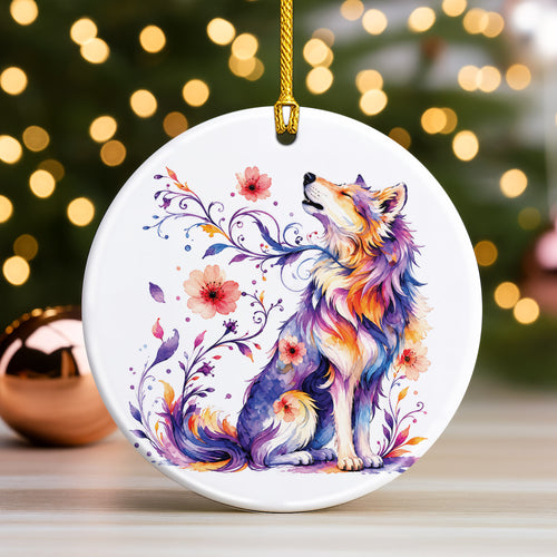 Wolf Ceramic Christmas Ornament - Native Inspired Holiday Decor