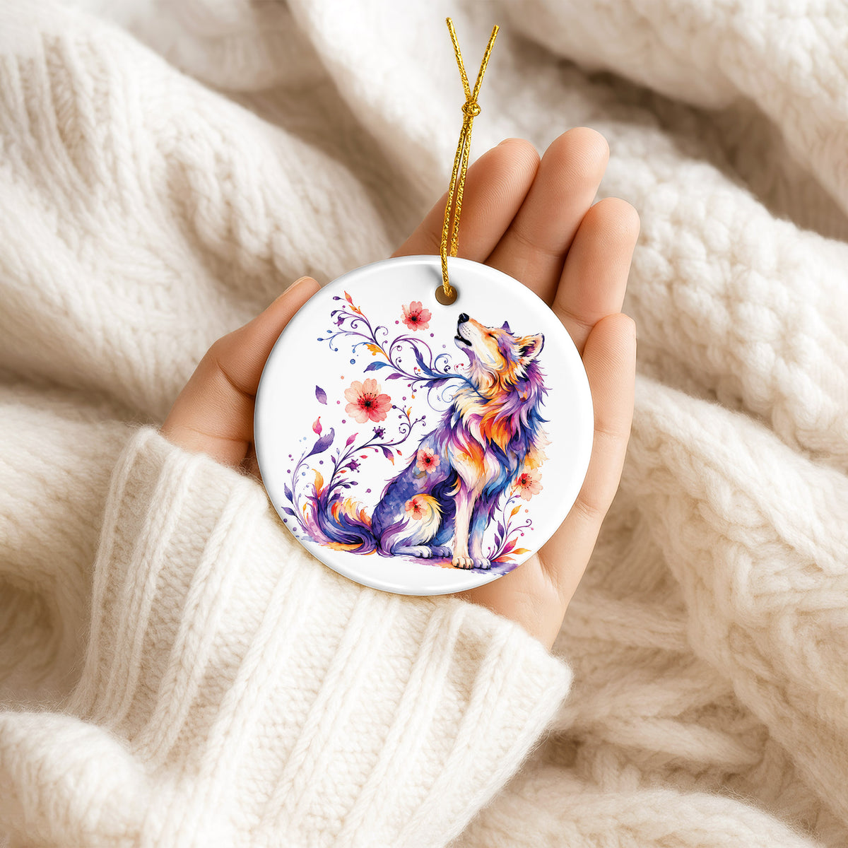 Wolf Ceramic Christmas Ornament - Native Inspired Holiday Decor