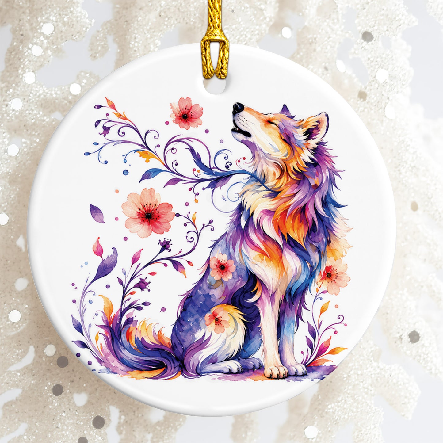 Wolf Ceramic Christmas Ornament - Native Inspired Holiday Decor