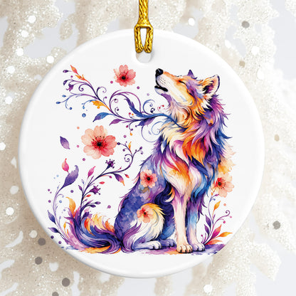 Wolf Ceramic Christmas Ornament - Native Inspired Holiday Decor