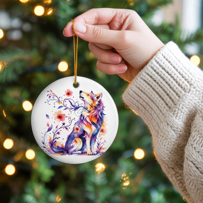Wolf Ceramic Christmas Ornament - Native Inspired Holiday Decor