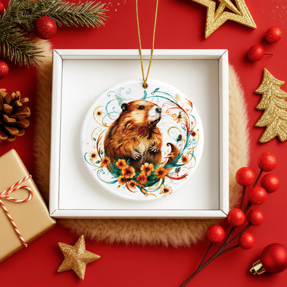 Beaver Ceramic Christmas Ornament - Native Inspired Holiday Decor