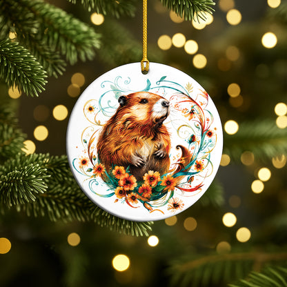 Beaver Ceramic Christmas Ornament - Native Inspired Holiday Decor