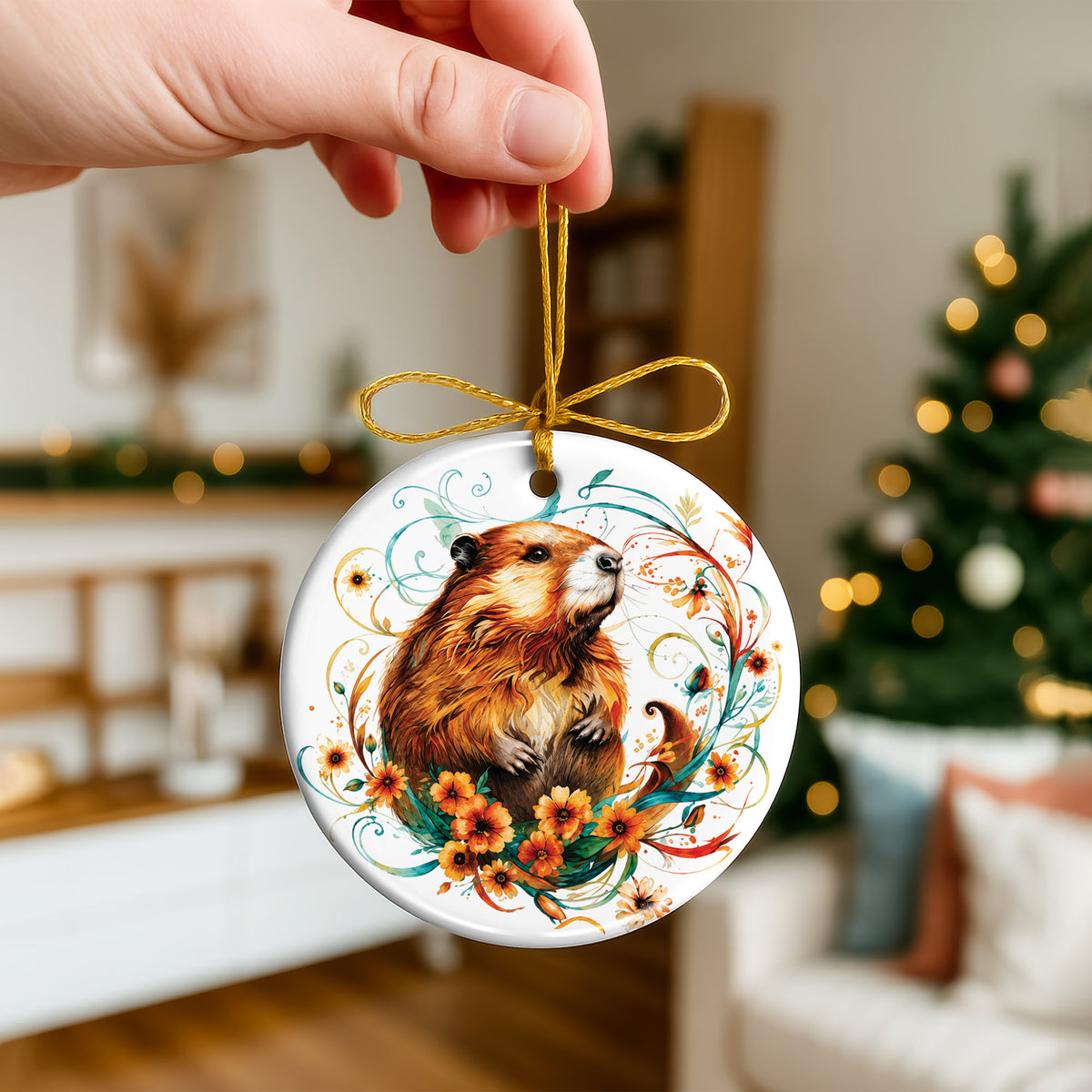 Beaver Ceramic Christmas Ornament - Native Inspired Holiday Decor