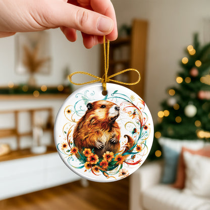 Beaver Ceramic Christmas Ornament - Native Inspired Holiday Decor