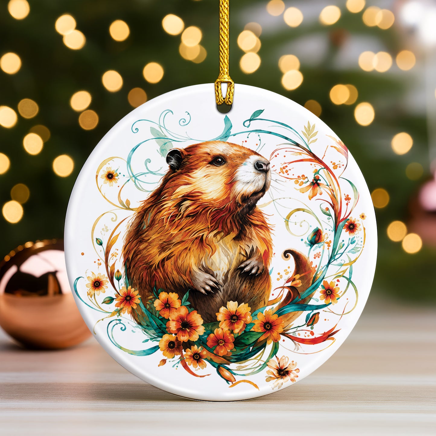 Beaver Ceramic Christmas Ornament - Native Inspired Holiday Decor