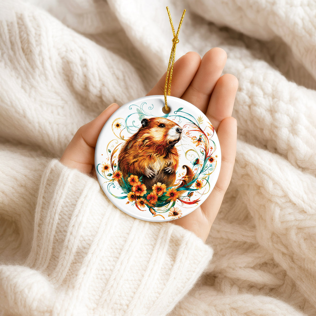 Beaver Ceramic Christmas Ornament - Native Inspired Holiday Decor