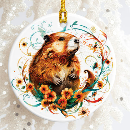 Beaver Ceramic Christmas Ornament - Native Inspired Holiday Decor