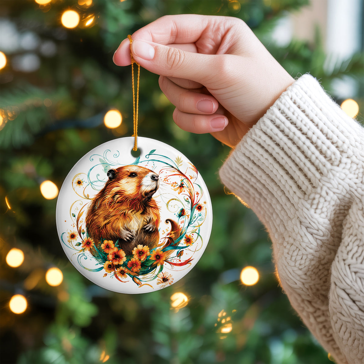 Beaver Ceramic Christmas Ornament - Native Inspired Holiday Decor