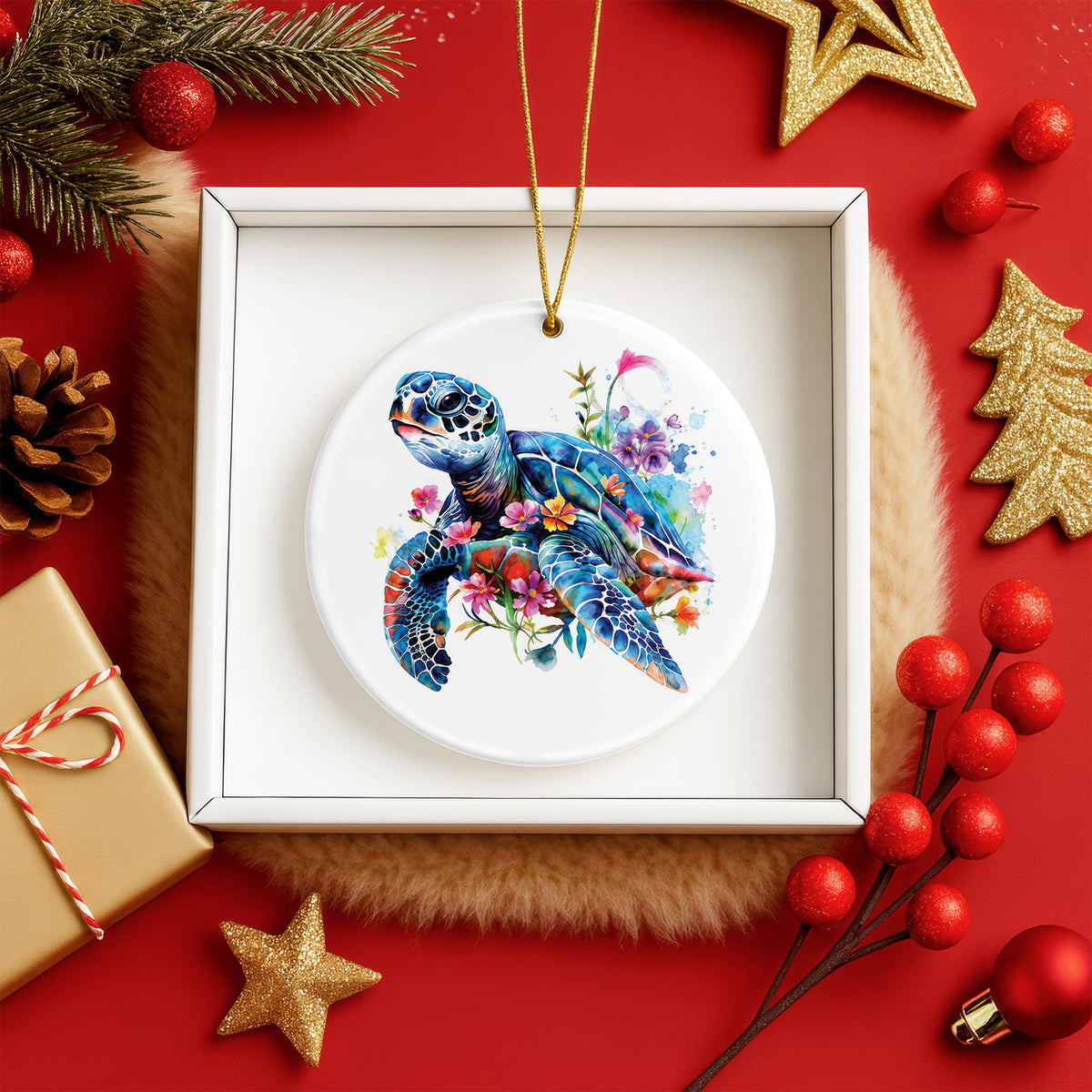 Watercolor Turtle Ceramic Ornament - Christmas Tree Decoration