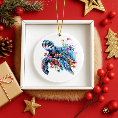 Watercolor Turtle Ceramic Ornament - Christmas Tree Decoration