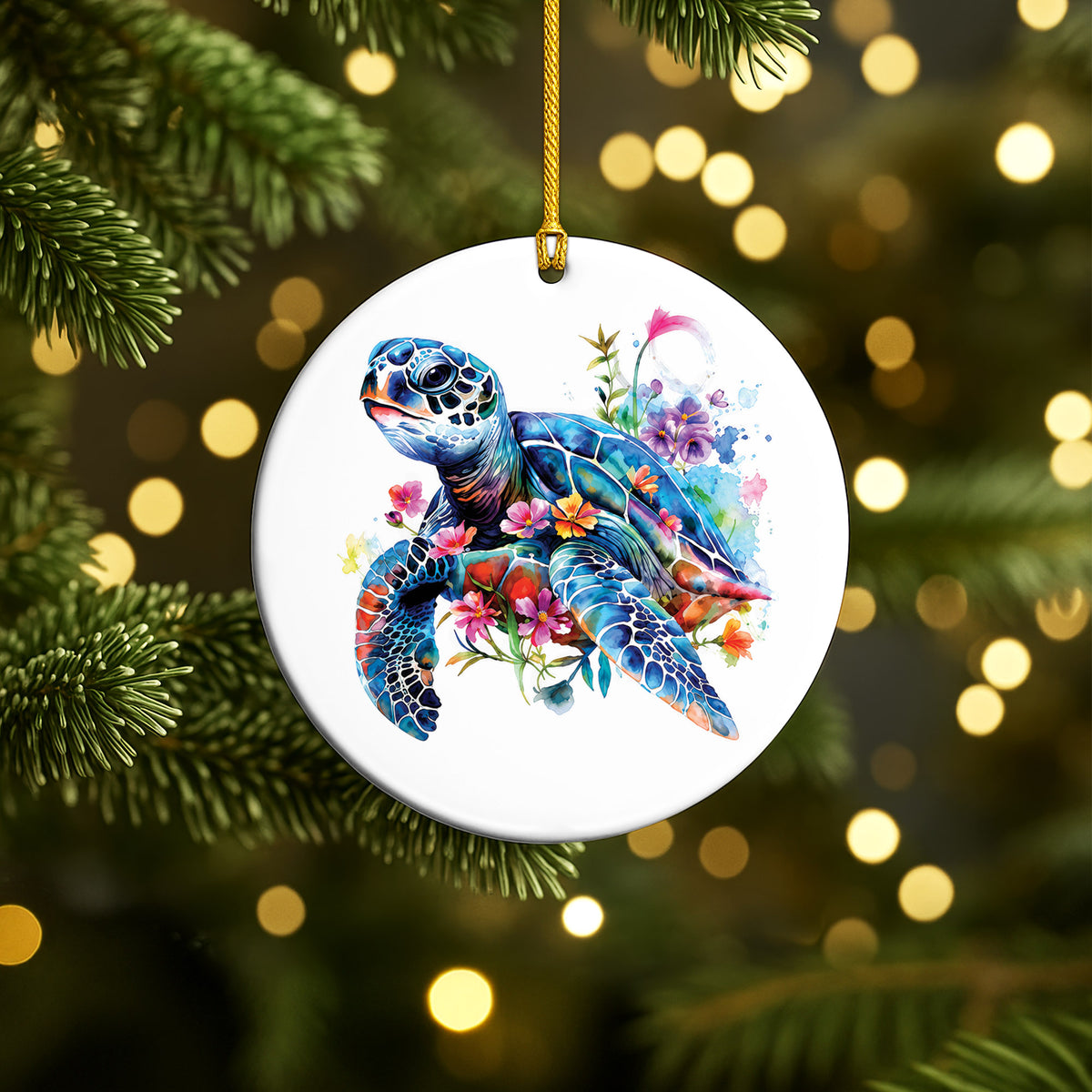 Watercolor Turtle Ceramic Ornament - Christmas Tree Decoration