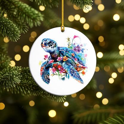Watercolor Turtle Ceramic Ornament - Christmas Tree Decoration