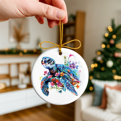 Watercolor Turtle Ceramic Ornament - Christmas Tree Decoration