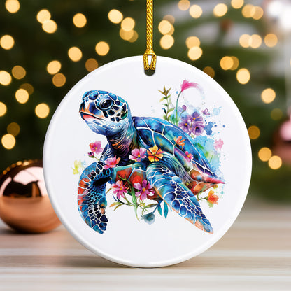 Watercolor Turtle Ceramic Ornament - Christmas Tree Decoration