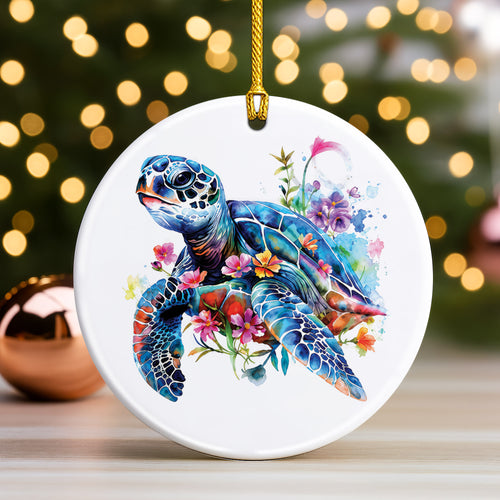 Watercolor Turtle Ceramic Ornament - Christmas Tree Decoration