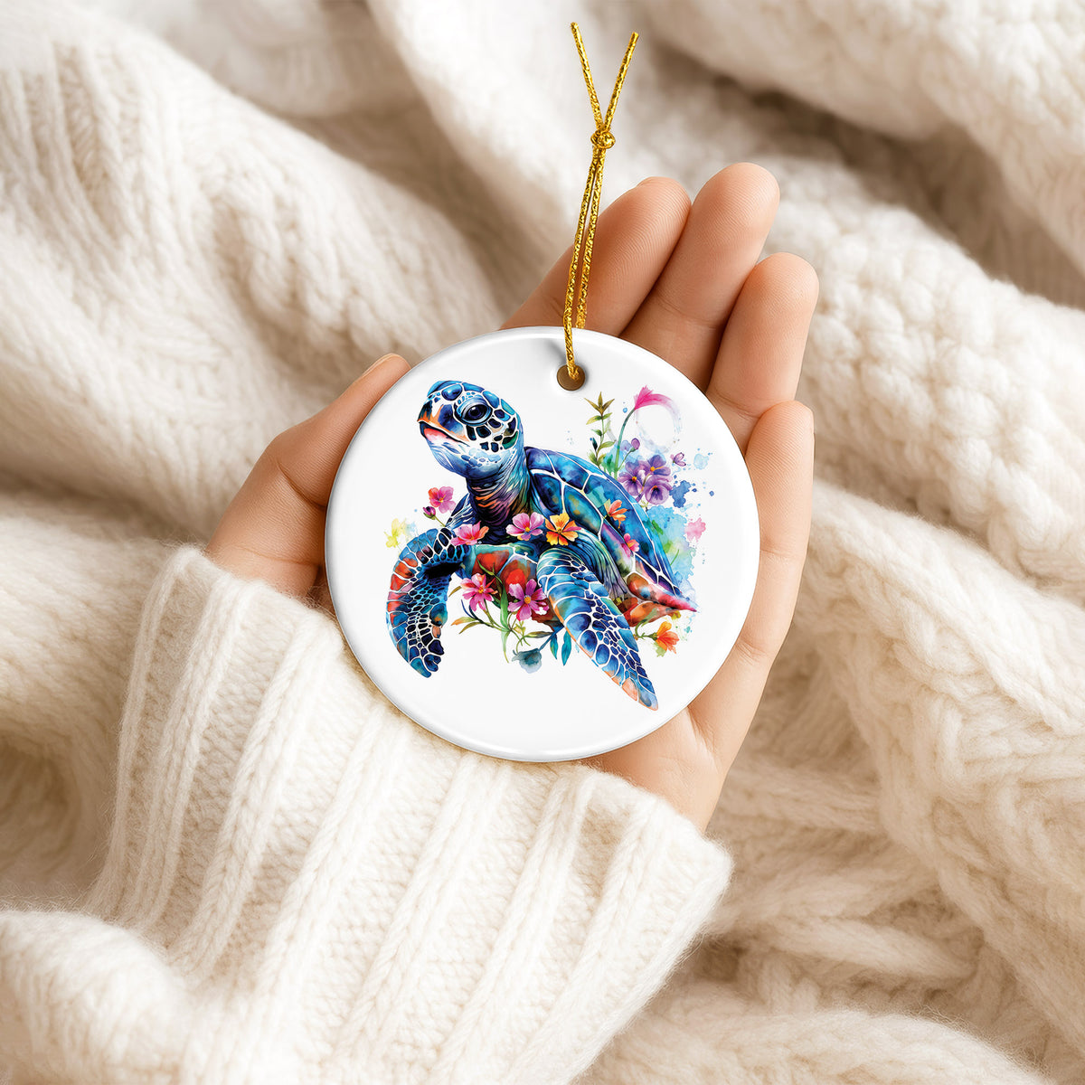 Watercolor Turtle Ceramic Ornament - Christmas Tree Decoration