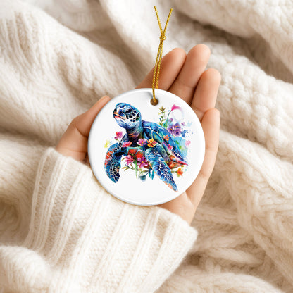 Watercolor Turtle Ceramic Ornament - Christmas Tree Decoration