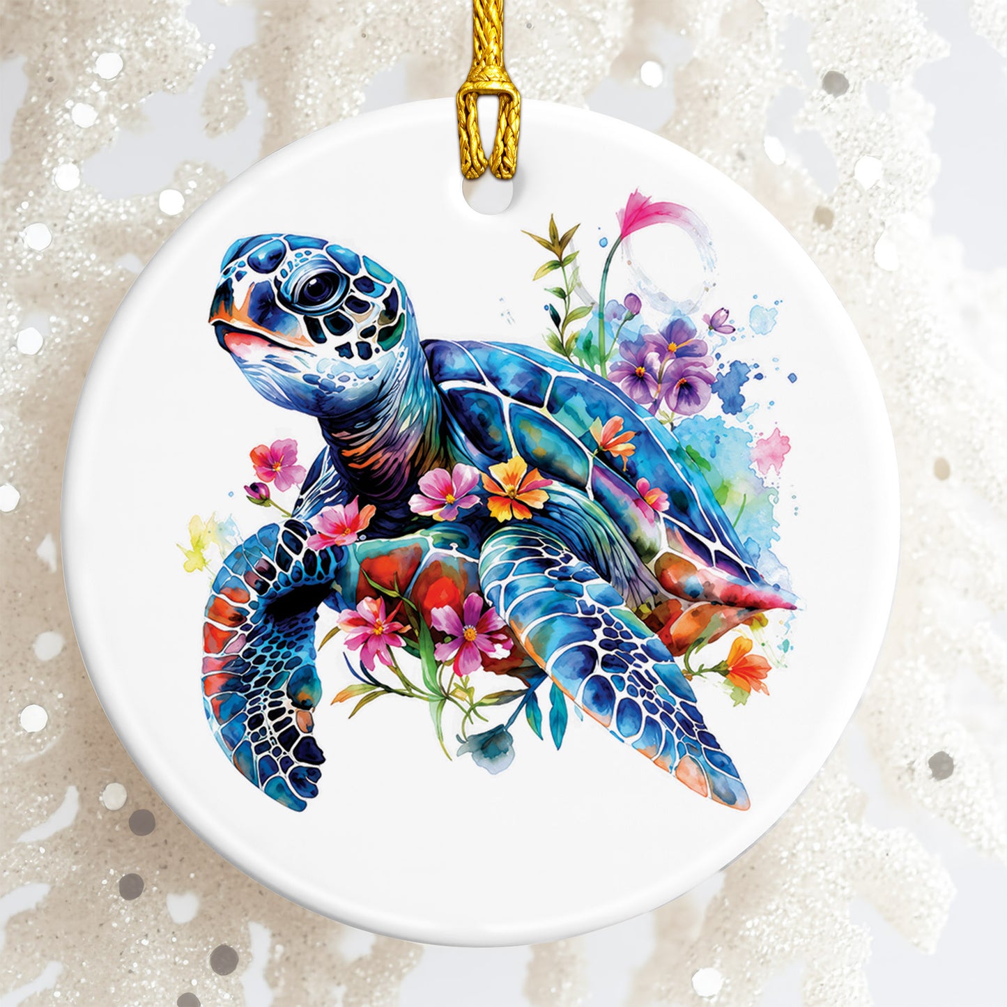 Watercolor Turtle Ceramic Ornament - Christmas Tree Decoration