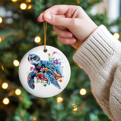 Watercolor Turtle Ceramic Ornament - Christmas Tree Decoration